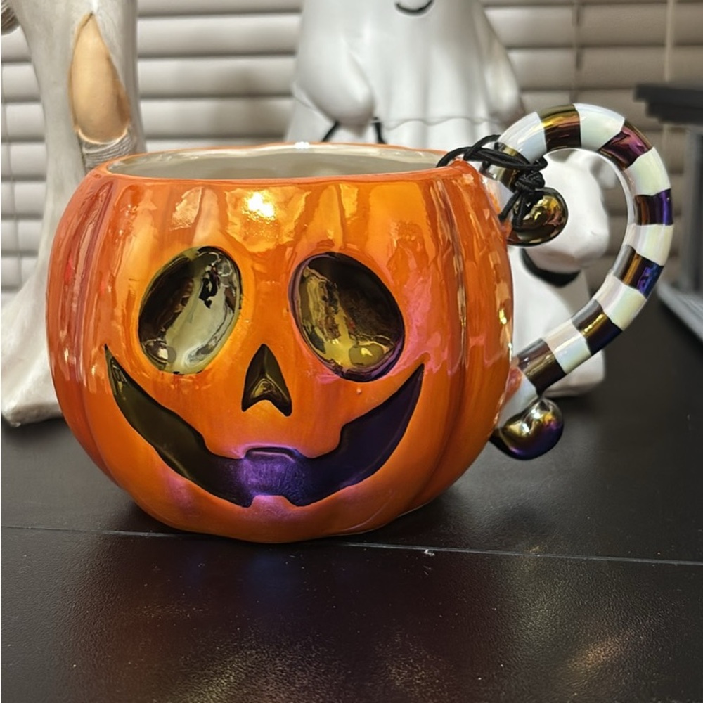 Orange Pumpkin Mug with Striped Handle